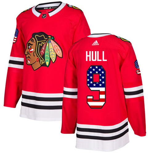 Adidas Blackhawks #9 Bobby Hull Red Home Authentic USA Flag Stitched Youth NHL Jersey